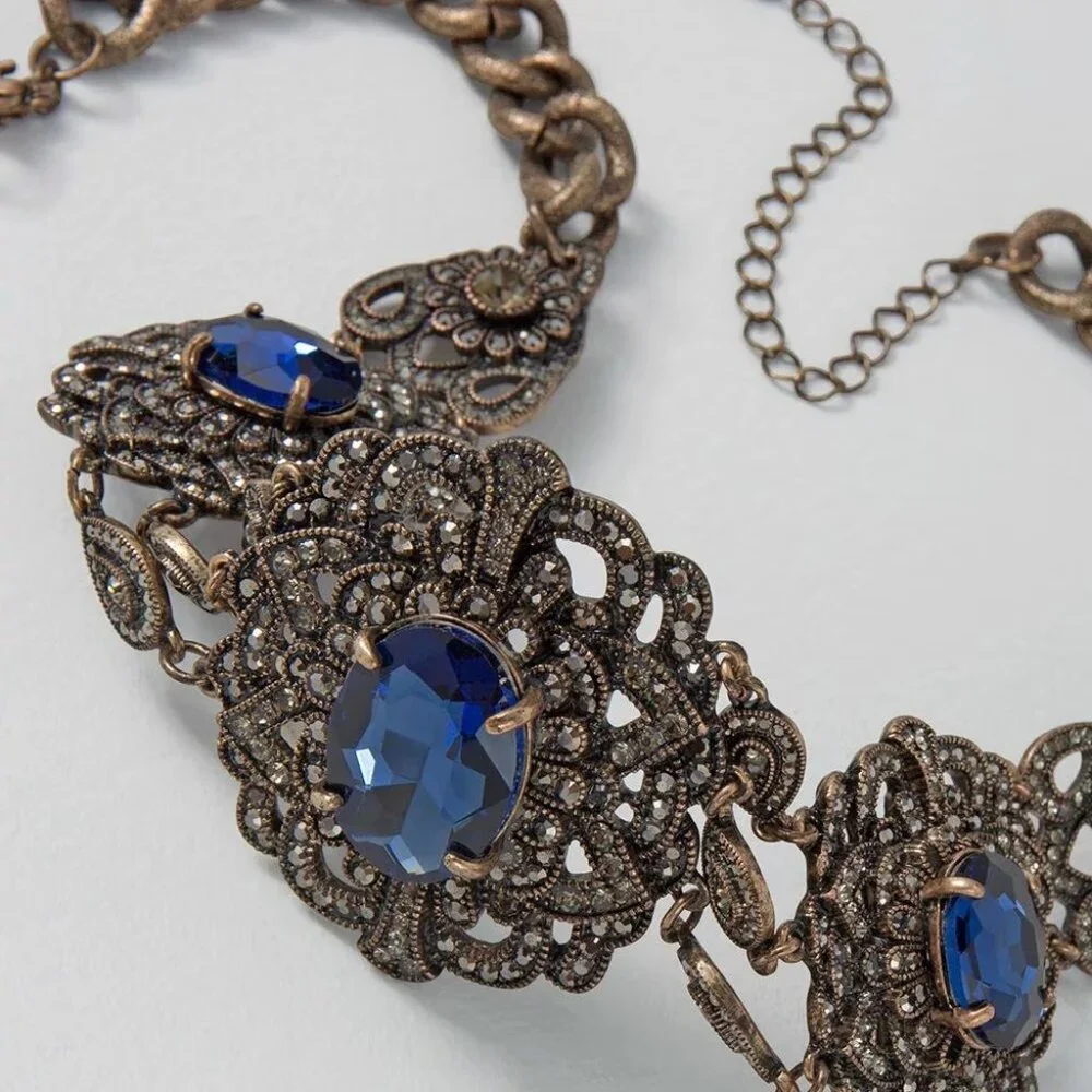 WHBM $125 Indigo Statement Blue Stone Necklace Old Russia STUNNING! - Picture 3 of 7
